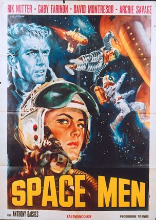 a movie poster of a man and a woman wearing a helmet