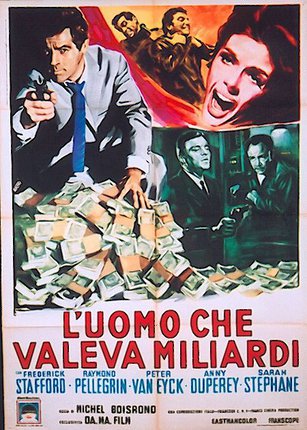 a movie poster of a man holding a gun and a pile of money