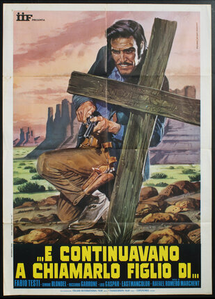 a movie poster of a man holding a gun and a cross