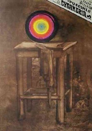 a painting of a chair and a colorful circle