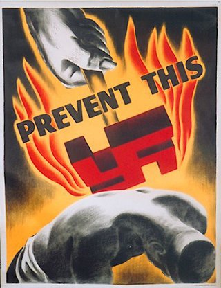 a poster with a hand holding a symbol
