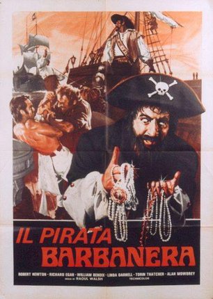 a poster of a pirate holding a necklace