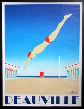 a poster of a swimmer diving into the air