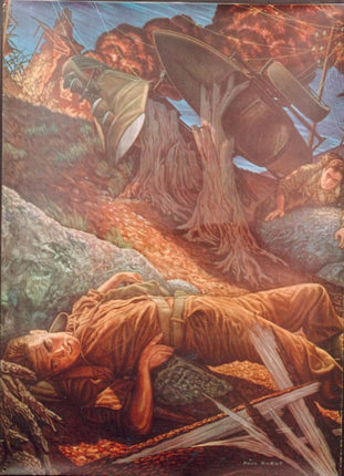 a painting of a man lying on the ground