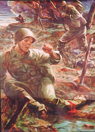 a painting of soldiers in a field