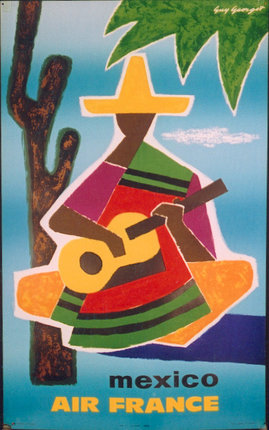 a colorful poster of a man playing a guitar