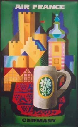 a painting of a mug and a castle