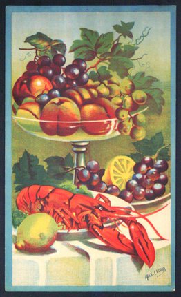 a poster of a lobster and fruit