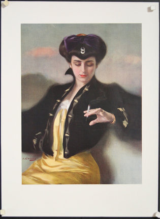 a painting of a woman smoking a cigarette