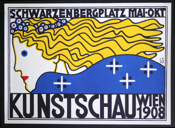 a poster with a woman with yellow hair and blue waves