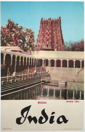 a poster of a temple with Meenakshi Amman Temple in the background