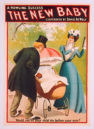 a poster of a man pushing a baby in a carriage