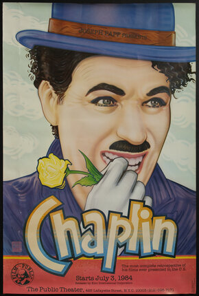 a poster of a man with a mustache and a yellow rose