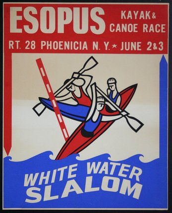 a poster with a couple of people in a canoe