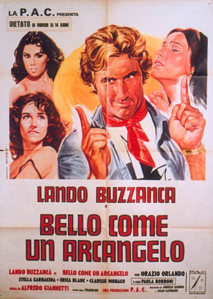a movie poster of a man pointing at a woman