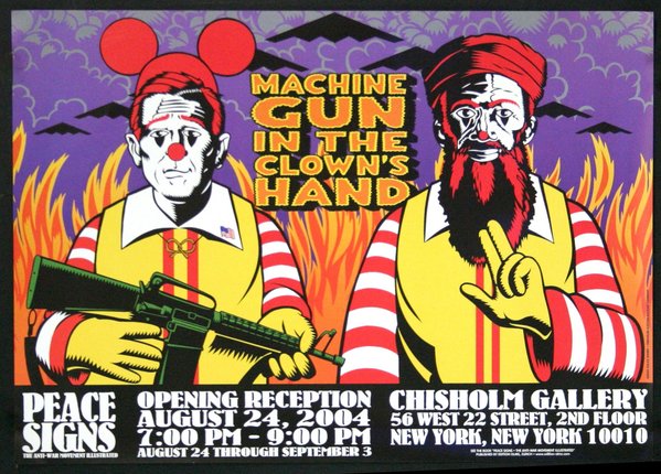 a poster of clowns holding guns
