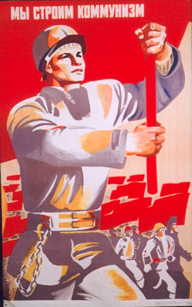 a poster of a man holding a red flag