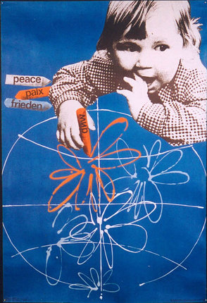 a poster with a child drawing a flower