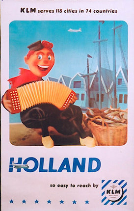 a poster with a cartoon character playing an accordion