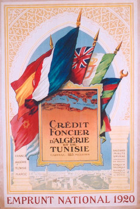 a poster with flags and text