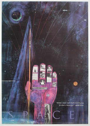 a poster of a hand holding a rocket