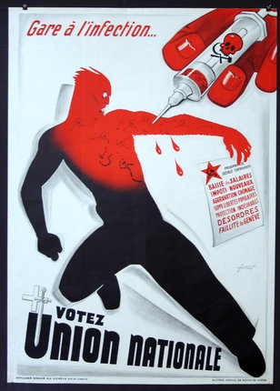a poster of a man with a syringe in his arm