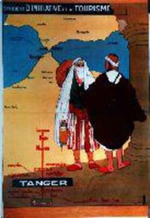 a poster of two women standing in front of a map