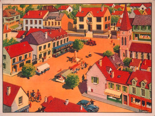 a small town with red roofs