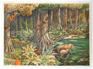 a painting of animals in a forest
