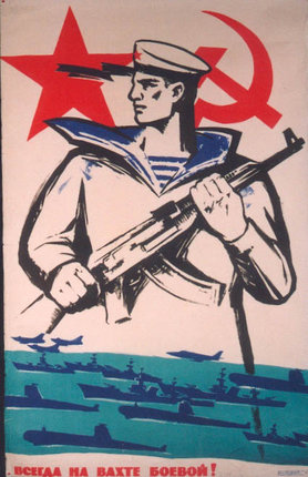 a poster of a sailor holding a gun