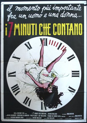 a poster with a woman in a dress and a clock