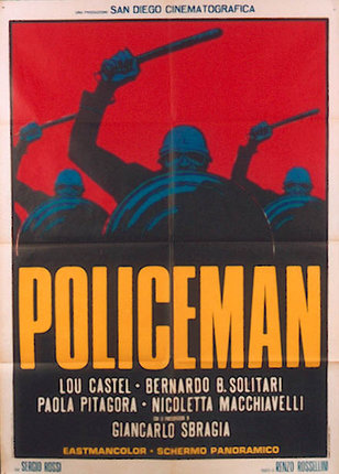 a poster with a group of men holding sticks