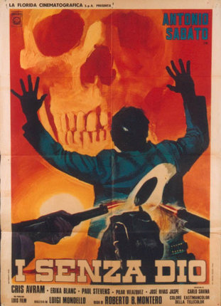 a poster of a man holding guns and a skull