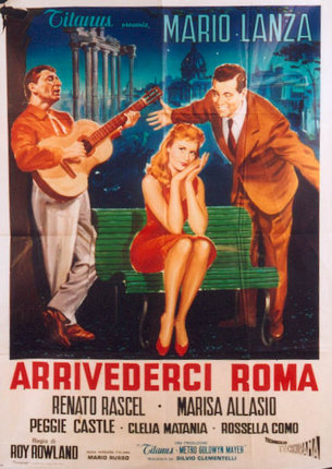 a poster of a man playing a guitar and a woman sitting on a bench