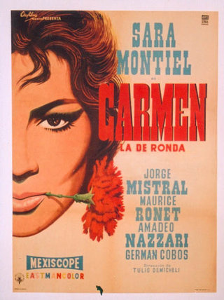 a poster of a woman with a flower in her mouth