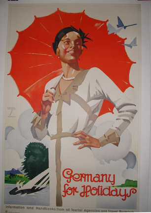 a poster of a woman with an umbrella