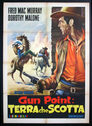 a movie poster with a man holding a gun and two horses