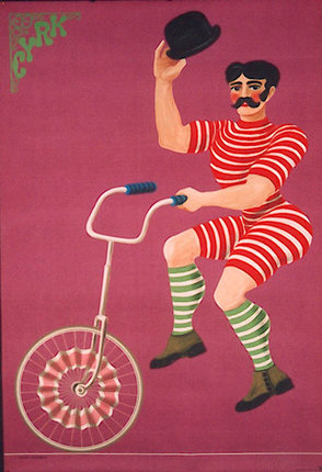 a circus artist riding a unicycle