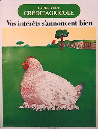 a poster with a chicken