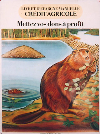 a poster of a beaver eating leaves