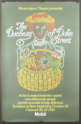 a poster of a woman holding a basket of vegetables