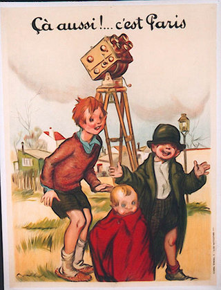 a poster of children standing in front of a camera