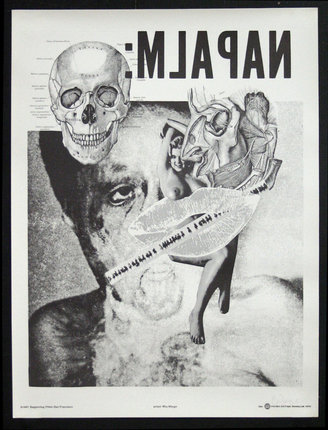 a poster with a skull and a man's head