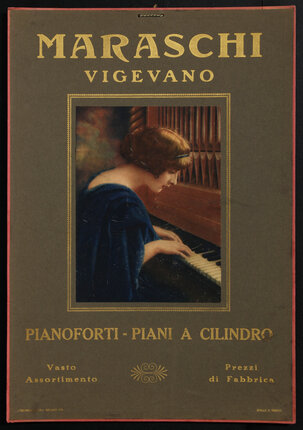 poster with a woman in a blue velvet dress playing a piano