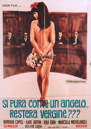 a poster of a naked woman holding flowers