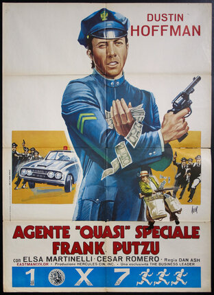 a movie poster of a man holding money and a gun