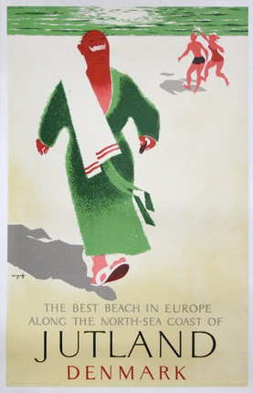 a poster of a woman walking on the beach
