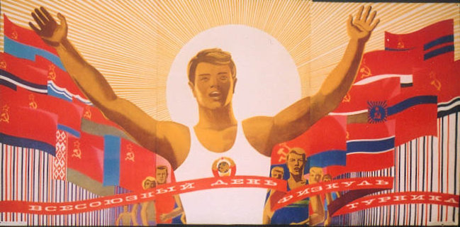 a poster of a man with arms outstretched
