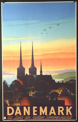 a poster of a city with towers