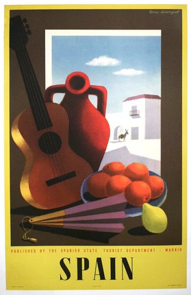 a poster of a guitar and oranges
